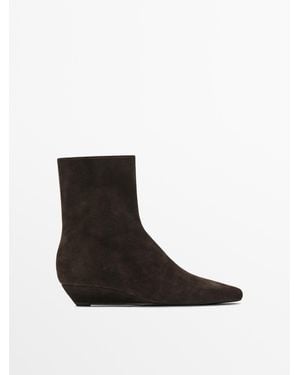MASSIMO DUTTI Wedge Heeled Ankle Boots - Black