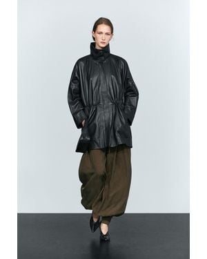 MASSIMO DUTTI Parka Mit Raffung Aus Nappaleder - Schwarz