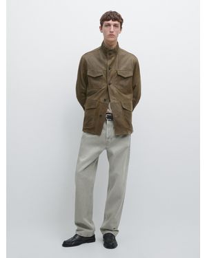 MASSIMO DUTTI Distressed-Effect Goatskin Leather Jacket - Multicolour