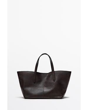 MASSIMO DUTTI Medium Nappaleren Shopper - Zwart