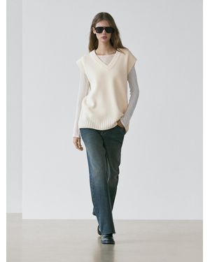 MASSIMO DUTTI Chaleco Punto Largo Lana - Blanco