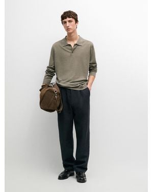 MASSIMO DUTTI 100% Linen Knit Polo Collar Jumper - Multicolour