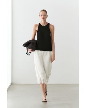 MASSIMO DUTTI Flowing Midi Skirt With Lace Detail - White