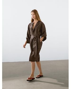 MASSIMO DUTTI 100% Linen Shirt Dress - Brown