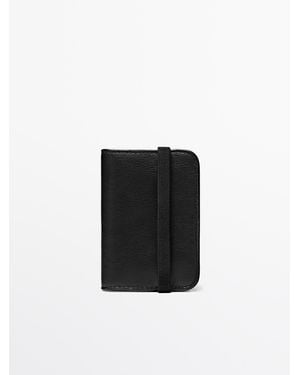 MASSIMO DUTTI Nappa Leather Card Holder With Flap - Black