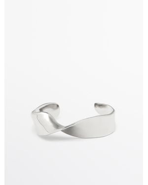 MASSIMO DUTTI Wide Textured Bracelet - White