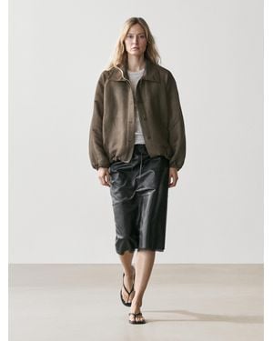 MASSIMO DUTTI Linen And Silk Bomber Jacket - Green