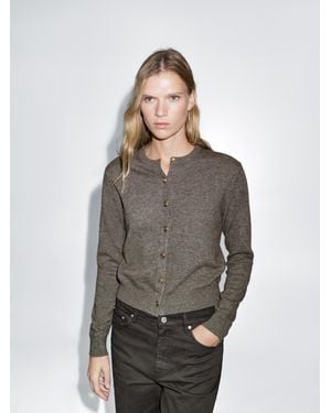MASSIMO DUTTI Cardigan Aus 100 Wolle Mit Goldfarbenen Knöpfen - Grau