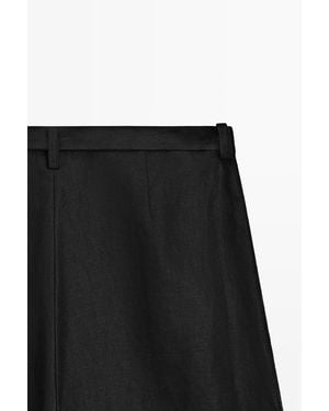 MASSIMO DUTTI 100% Linen Embroidered Skort - Black