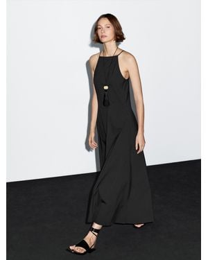 MASSIMO DUTTI Vestido Largo Halter Vuelo - Blanco