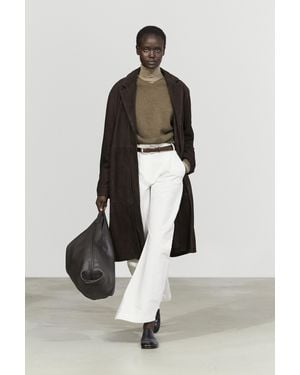 MASSIMO DUTTI Mantel Aus Leder Und Wildleder Mit Abnehmbarem Kragen - Weiß
