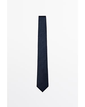 MASSIMO DUTTI 100% Silk Embroidered Tie - Blue