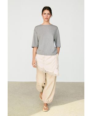 MASSIMO DUTTI Combined Jumper With Lace Detail - White