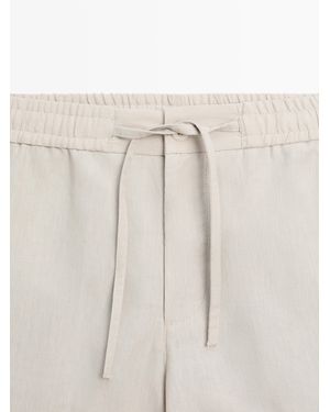 MASSIMO DUTTI 100% Linen Short Bermuda Shorts - Natural