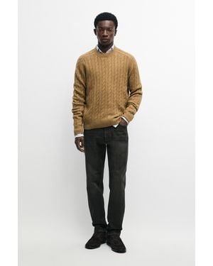 MASSIMO DUTTI Strickpullover Aus Wollmischgewebe Mit Zopfmuster - Natur