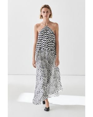 MASSIMO DUTTI Printed Flared Midi Dress - White