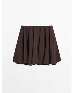 MASSIMO DUTTI Soepelvallende Korte Wijde Rok - Bruin
