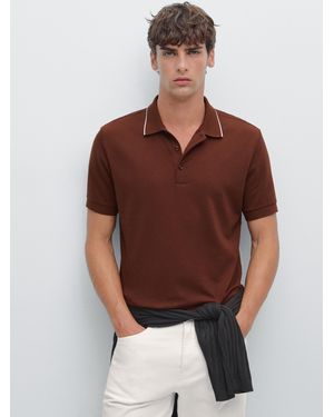 MASSIMO DUTTI Short Sleeve Polo Shirt With Collar Detail - Brown