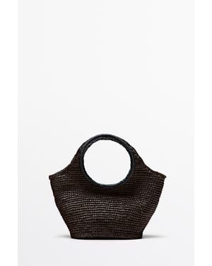 MASSIMO DUTTI 100% Raffia Mini Crescent Bag - Black