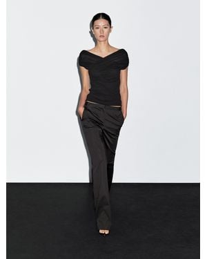 MASSIMO DUTTI Pantalón Flare Fit Satinado - Negro