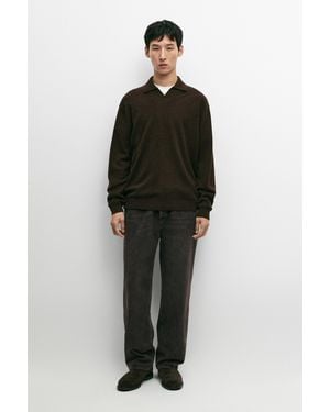 MASSIMO DUTTI 100% Wool Knit Polo Jumper - Black
