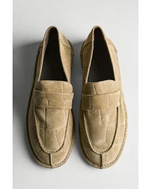 MASSIMO DUTTI Soft Split Suede Leather Loafer - Black