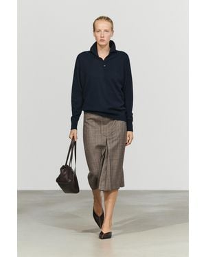 MASSIMO DUTTI High-Neck Knit Sweater With Button Detail - Blue