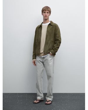 MASSIMO DUTTI Suede Leather Jacket - Green
