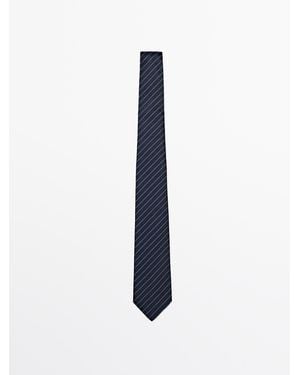 MASSIMO DUTTI 100% Silk Striped Tie - Blue