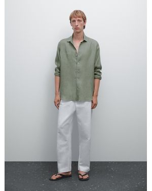 MASSIMO DUTTI Camisa Regular Fit 100% Lino - Verde