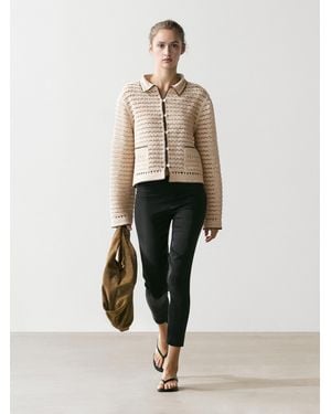 MASSIMO DUTTI Contrast Crochet Knit Cardigan - Brown