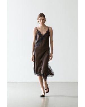 MASSIMO DUTTI Lingerie Dress With Lace Detail - White