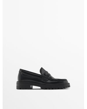 MASSIMO DUTTI Track Sole Loafers With Penny Strap - White