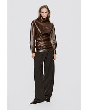 MASSIMO DUTTI Leather High Neck Blouse - Multicolor