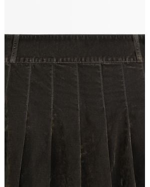 MASSIMO DUTTI Flocking Denim Midi Skirt With Box Pleats - Black