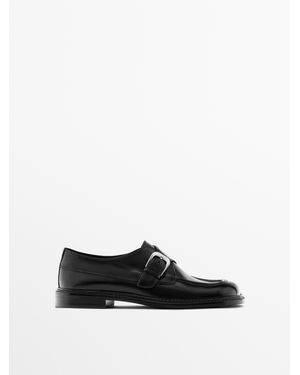MASSIMO DUTTI Leather Derby Shoes With Buckle - White