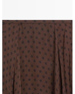 MASSIMO DUTTI Flared Polka Dot Midi Skirt - Brown