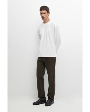 MASSIMO DUTTI 100% Cotton Long Sleeve Boxy T-Shirt - White