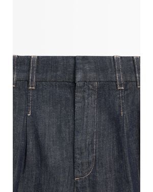 MASSIMO DUTTI Cotton Denim Bermuda Shorts With Topstitching - Black