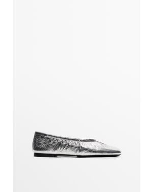 MASSIMO DUTTI Bailarina Piel Metalizada - Blanco
