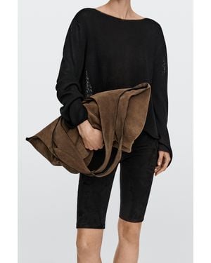 MASSIMO DUTTI Split Leather Maxi Tote Bag - Black