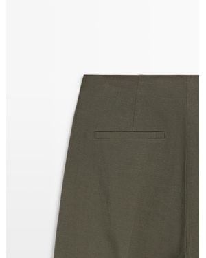 MASSIMO DUTTI Darted Wide-Leg Trousers - Green