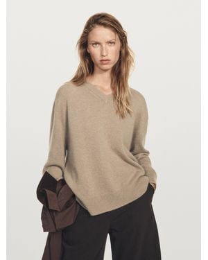 MASSIMO DUTTI Pull En Maille 100 Cachemire À Col En V - Neutre