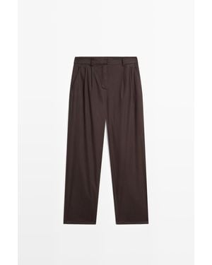 MASSIMO DUTTI Broek Met Plooien Van Popeline Katoenmix - Wit