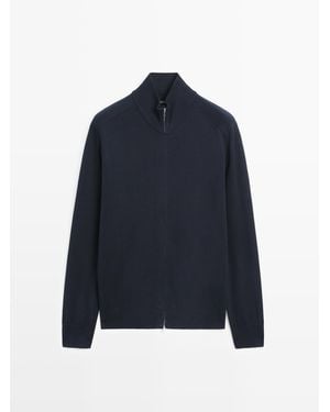 MASSIMO DUTTI Cotton Zip-Up Knit Cardigan - Blue