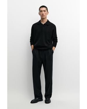 MASSIMO DUTTI Jersey Polo Punto Mezcla Lana - Negro