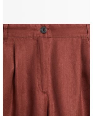 MASSIMO DUTTI Wide-Leg Pants, 100% Linen - Red