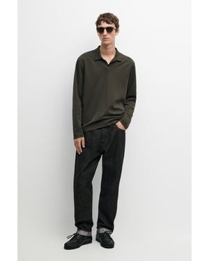 MASSIMO DUTTI 100% Cotton Long Sleeve Polo Shirt - Black