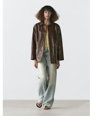 MASSIMO DUTTI Nappa Leather Jacket - Brown