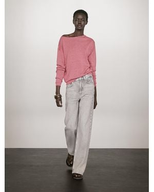 MASSIMO DUTTI Linen Boat Neck Jumper - Pink
